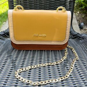 Steven Madden brown / cream / mustard  purse gold hardware LIKE NEW!